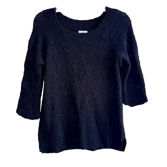 J Jill Black Knit Sweater Pullover Boat Neck 3/4 Sleeve Long S - Picture 1 of 13